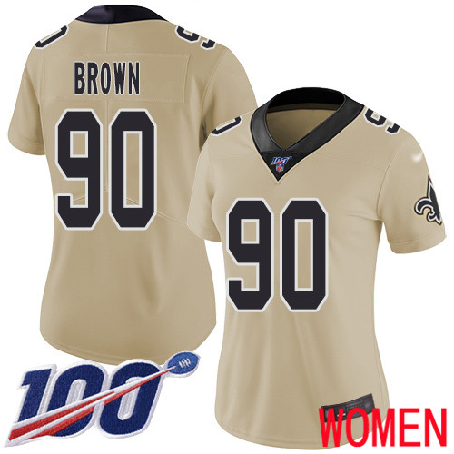 New Orleans Saints Limited Gold Women Malcom Brown Jersey NFL Football #90 100th Season Inverted Legend Jersey